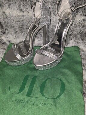 JLO Jennifer Lopez Revolve Platform Heel Sandals Rodeo Strap"10"